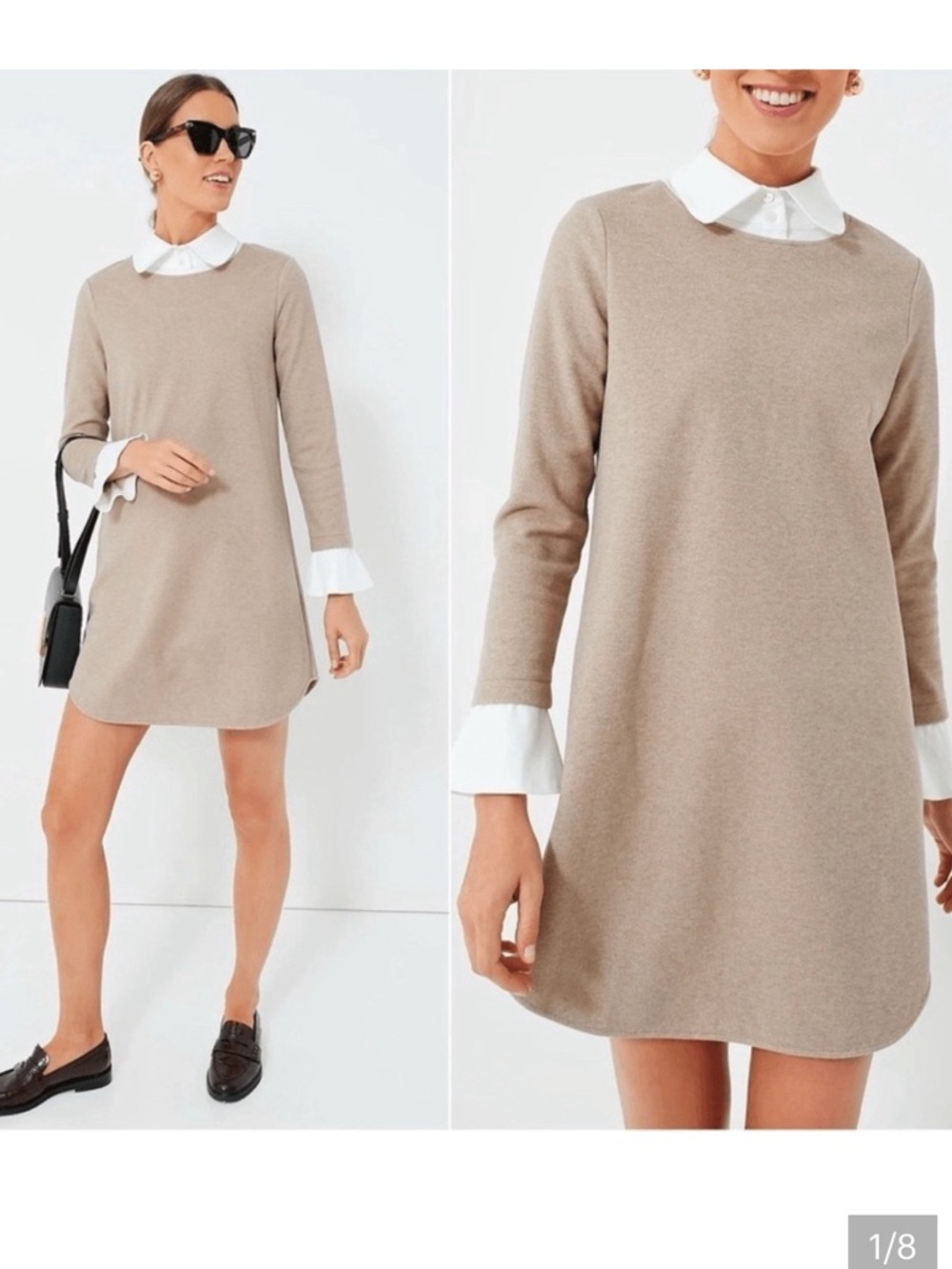 Tuckernuck Beige Dakotah Mini Shift Dress with White Collar & Cuffs